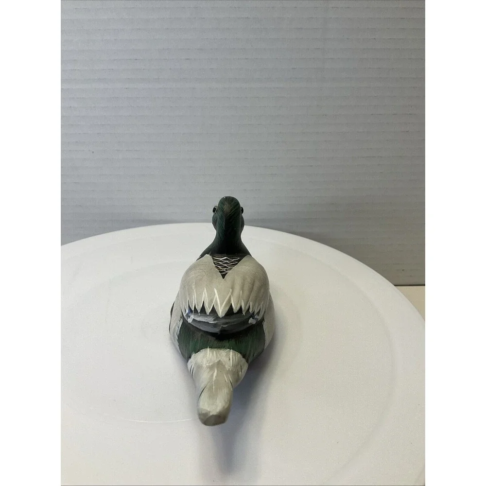 Ceramic Hand Painted Glass Eyed Mallard Duck Decoy Decor Green White 6